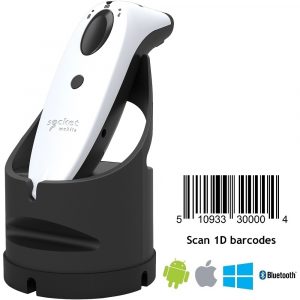 Socket Mobile S700 White1D Bluetooth Barcode Scanner with Black Charging Dock